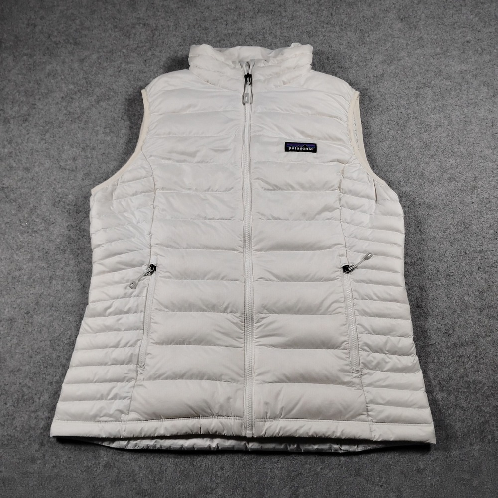 Patagonia Women White Down Sweater Vest Full Zip Puffer Insulated Size M